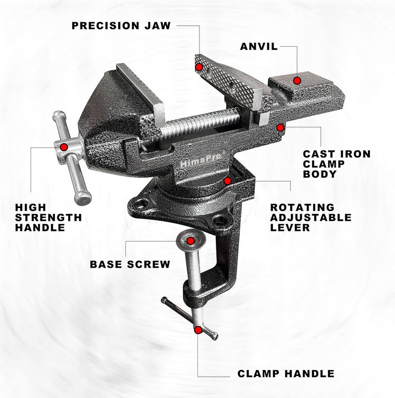 HimaPro Dual Purpose Bench Vise | Table Vise Clamp-On with Quick Adjustment Universal Rotate 360° - 3.3Inch Metallic Black - Portable Vise for Woodworking, Metal Stamping, and DIY Jobs - Image 2